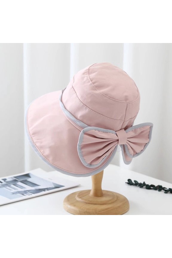 New Hat Girl Spring And Summer Versatile Bow Fisherman Hat Sweet Casual Shading Big Eaves Solar Hat