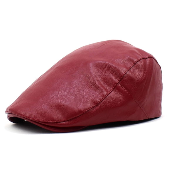 SikaFu New Men's Breda Hat Pure Color PU Hat Fashion Forward Hat, Men's And Women's Cornary Peaked Hat Cross -Border Hat