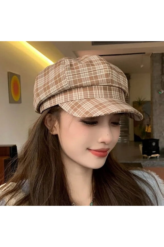 New Retro Literary Plaid Octagonal Hat Spring and Autumn Casual Simple Newsboy Hats Women Versatile Beret Gorras
