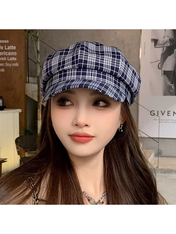 New Retro Literary Plaid Octagonal Hat Spring and Autumn Casual Simple Newsboy Hats Women Versatile Beret Gorras