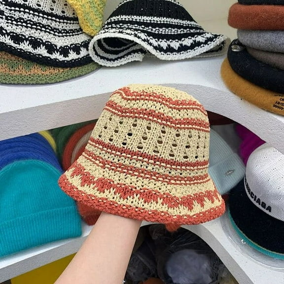 SikaFu New Straw Bucket Hat Women Beach Vacation Woven Straw Hats Summer Sunshade Hollow Color Matching Foldable Sun Cap mujer