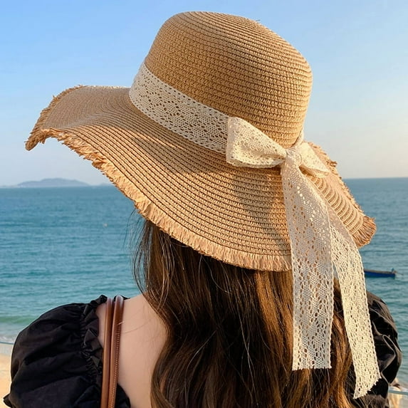 SikaFu New Sweet Bow, Sunbat Hat Woman Fashion Temperament Big Hat, Brim, Sun Hat Outdoor Sunscreen Hat