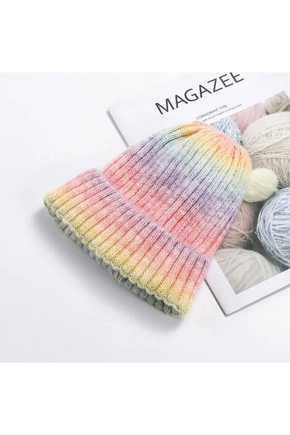 New Women's Hat Fashion Autumn and Winter Gradient Tie-dye Warm Wool Knitted Beanie Hat Bonnets Casqute
