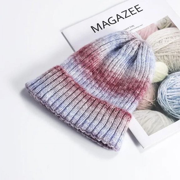 SikaFu New Women's Hat Fashion Autumn and Winter Gradient Tie-dye Warm Wool Knitted Beanie Hat Bonnets Casqute