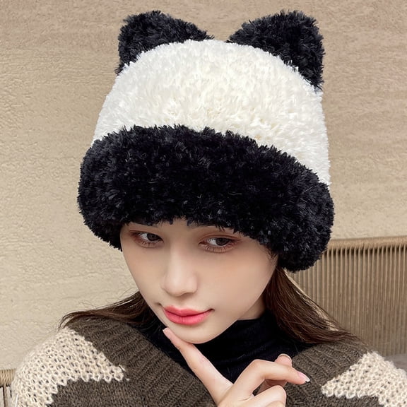 SikaFu Online Celebrity Straight Plush Hat Autumn And Winter Warming Ears Thick Hats, Cute Girl Ear Knitted Cap