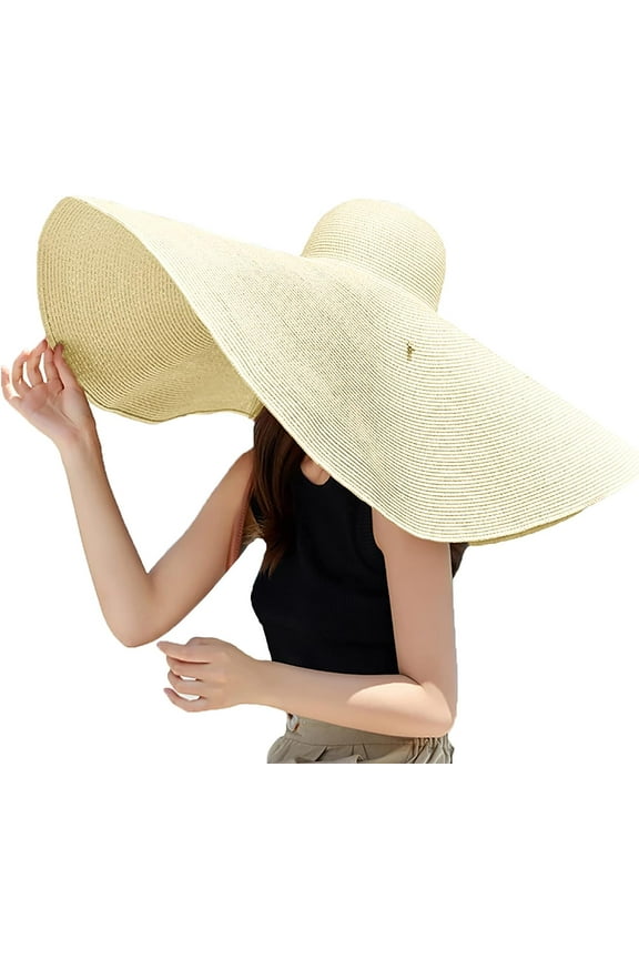 Oversized Beach Straw Hats for Women Extra Large Wide Brim Beach Hat Foldable Roll up Floppy Sun Hat