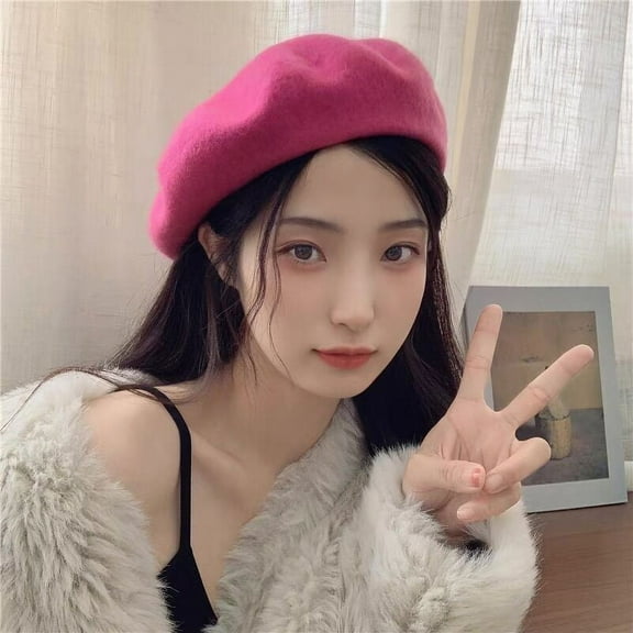 SikaFu Peach Powder Wool Beret Autumn And Winter Age Reducing Versatile Three-Dimensional Bud Hat, Revealing Face, Small And Sweet Painter Hat