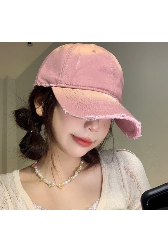 Pink Baseball Cap For Women With American Style Holes, Wide Brim To Show Face, Small Duckbill Cap, Large Deep Korean Version With A Big Head Circumference Hat