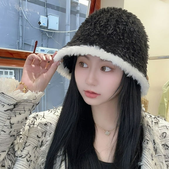 SikaFu Plush Bucket Hat Female Autumn And Winter Korean Version Of The Wild Fisherman Hat