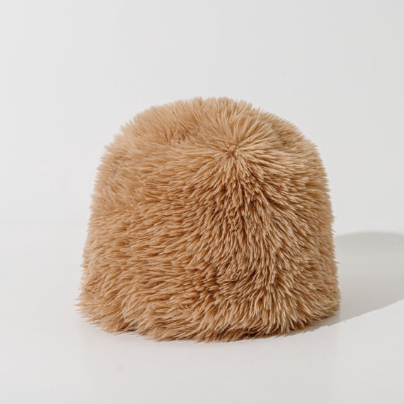 SikaFu Plush Bucket Hat Female Autumn And Winter New Style Keeping Warm Thickened Hat Protection Ear, Showing Face, Small Solid Color Versatile Fisherman Hat