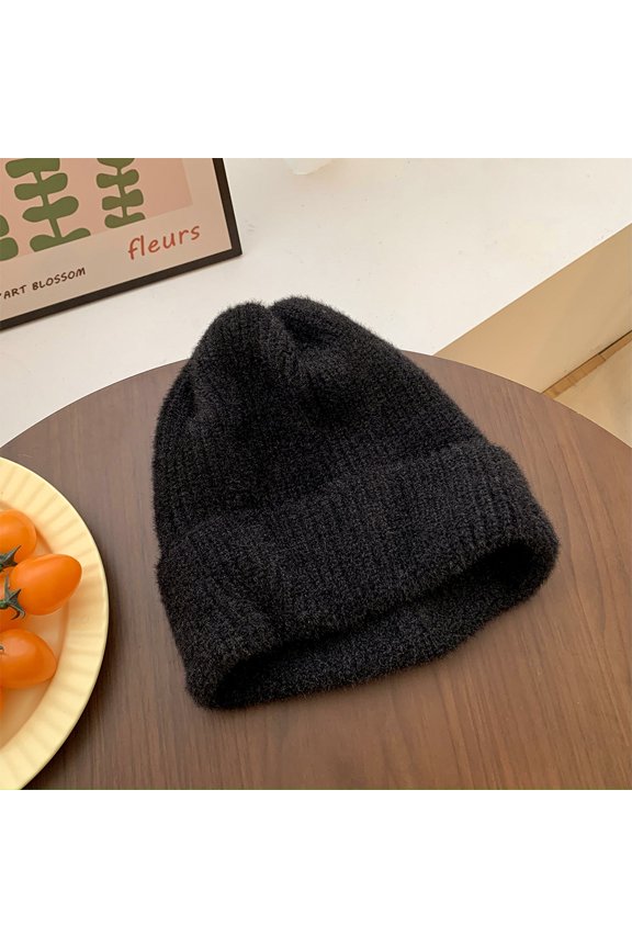 Plush Knitted Hat Female Autumn And Winter Pink Korean Version Warm Wild Wool Hat Japanese Big Head Circumference Small Face