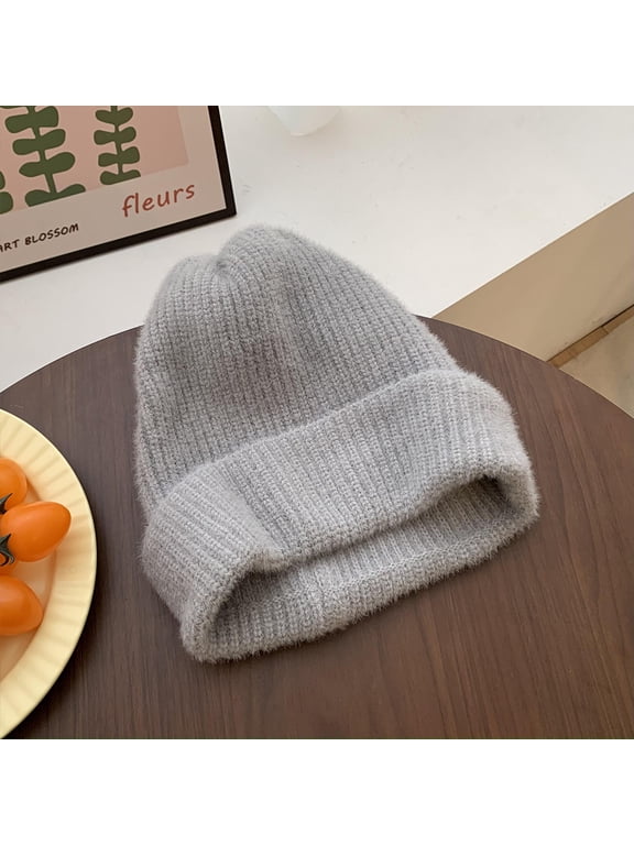 Plush Knitted Hat Female Autumn And Winter Pink Korean Version Warm Wild Wool Hat Japanese Big Head Circumference Small Face