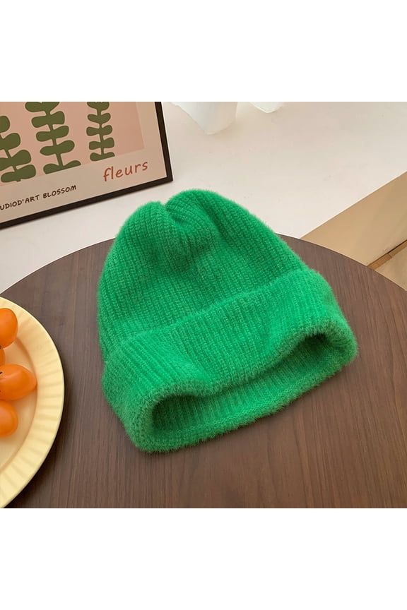 Plush Knitted Hat Female Autumn And Winter Pink Korean Version Warm Wild Wool Hat Japanese Big Head Circumference Small Face