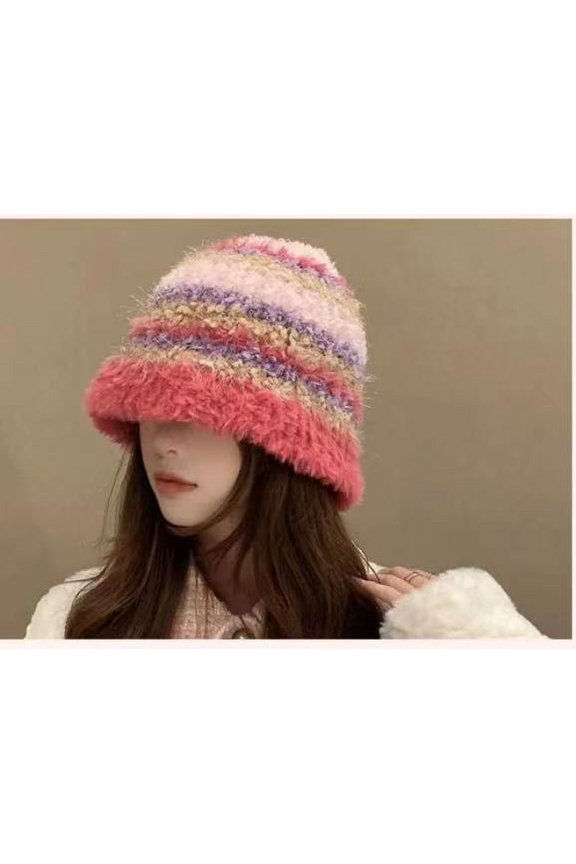Plush Knitted Hat For Women's Autumn And Winter New Maillard Style Woolen Hat For Warmth, Ear Protection, And Face Showing Small Fisherman Hat