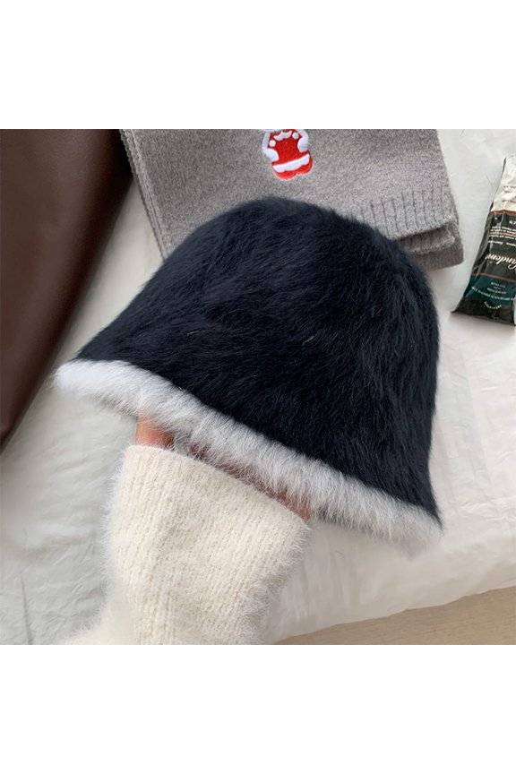 Plush Rabbit Hair Fisherman Hat For Women New Autumn And Winter Pot Hat Show Face Small Korean Sweet And Cute Knitted Bucket Hat