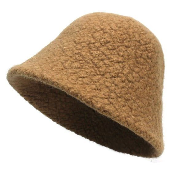 SikaFu Pure -Colored Lamb Hairy Hat Thick Winter Hat Warm Water Bucket Hat Ms. Fashion Fisherman Hat Winter Hat Woman
