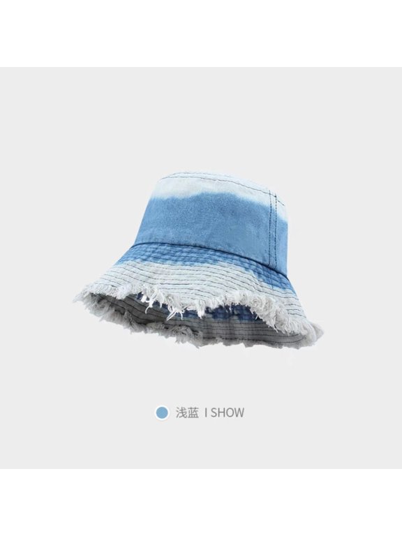 Retro Gradient Denim Fisherman Hat Summer Woolen Wool Water Washing Wild Sun Hat Fashion Casual Sunscreen Hat