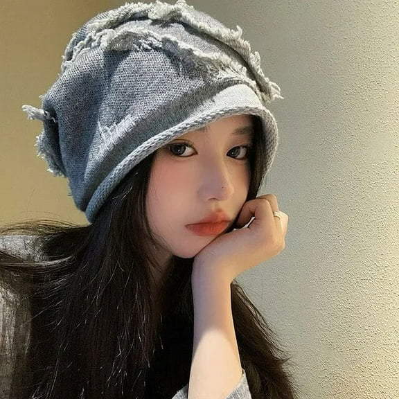 SikaFu Retro Pullover Hat Women's Autumn and Winter High-quality Crimped Stacking Cap Solid Color Elegant Skull Beanie Hats