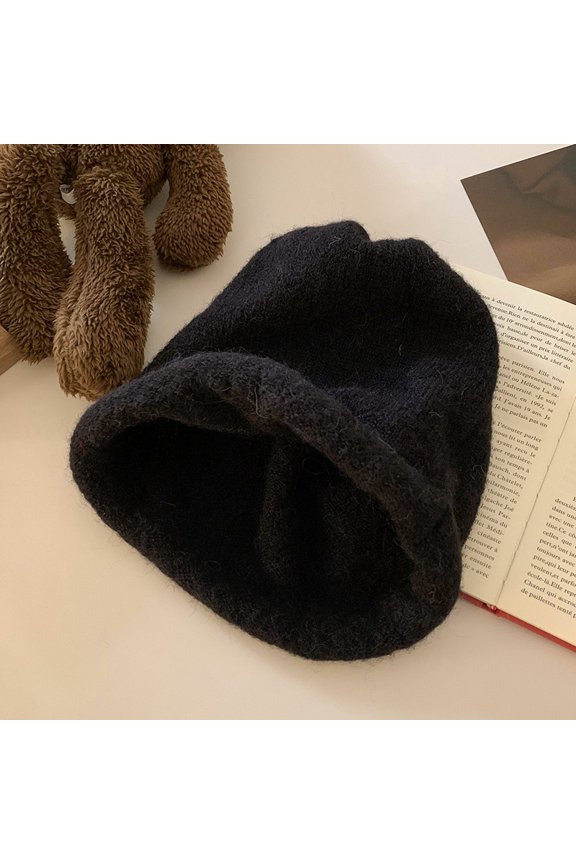 Rolling Pile Hats Female Autumn And Winter Japanese Simplicity Wild Head Circumference Cold Hats Showed Face Small Loose Wool Hat Tide