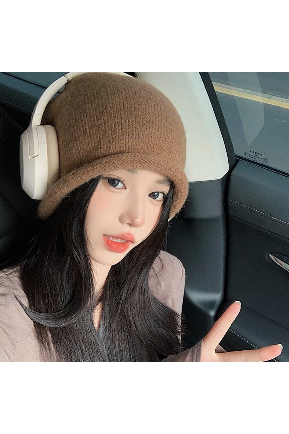 Rolling Pile Hats Female Autumn And Winter Japanese Simplicity Wild Head Circumference Cold Hats Showed Face Small Loose Wool Hat Tide