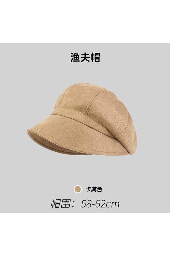 Short -Eaves Fisherman Hat Autumn And Winter Literary Retro Basin French Elegant Beret Octa Hat Suede Pile Hat