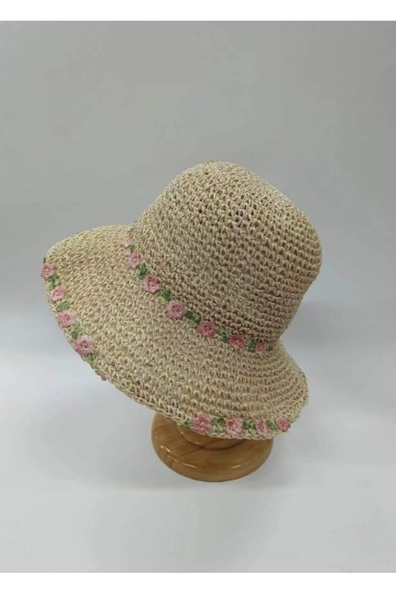 Small Fresh And Elegant Wind, Small Flower Edge, Tidal Hook Weaving Straw Hat, Female Sunshade And Sunscreen, Tourism And Holiday Straw Hat