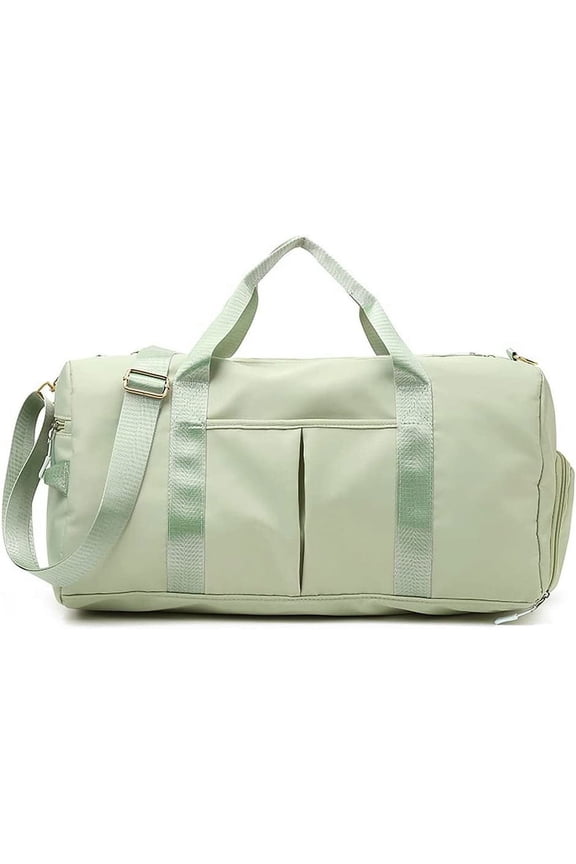 Small Gym Bag for Women and Men, Workout Bag for Sports and Weekend Getaway, Waterproof Dufflebag with Shoe and Wet Clothes Compartments (Beige)