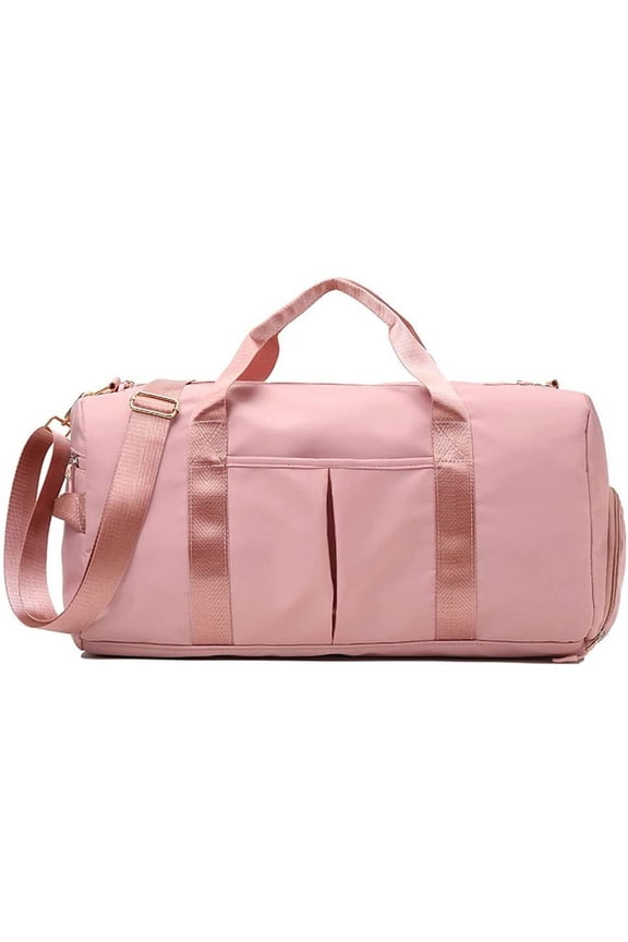 Small Gym Bag for Women and Men, Workout Bag for Sports and Weekend Getaway, Waterproof Dufflebag with Shoe and Wet Clothes Compartments (Beige)