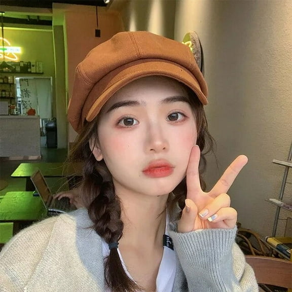 SikaFu Solid Color Simple Octagonal Hat Women's Spring and Autumn British Retro Painter Cap Casual Fashion Warm Newsboy Hats