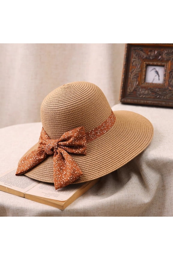 Spring And Summer Beach Vacation Bowtie Straw Hat New Sun Protection Hat With Large Eaves For Small Face, Sun Hat For Women