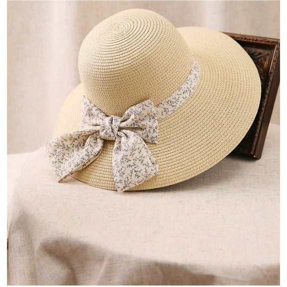 SikaFu Spring And Summer Beach Vacation Bowtie Straw Hat New Sun Protection Hat With Large Eaves For Small Face, Sun Hat For Women
