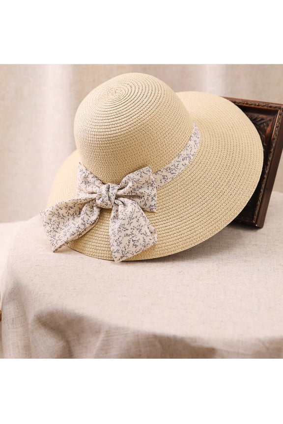 Spring And Summer Beach Vacation Bowtie Straw Hat New Sun Protection Hat With Large Eaves For Small Face, Sun Hat For Women