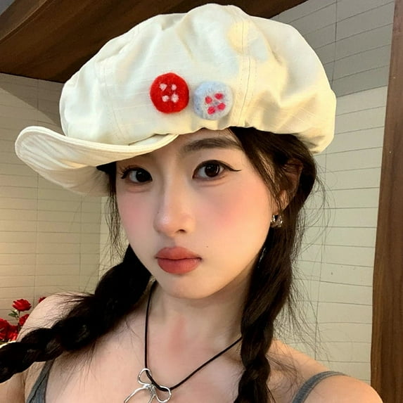 SikaFu Spring And Summer Beret Children's Retro Newspaper Boy Cloud Octagonal Hat Big Head Showcase Face Small Versatile Forward Hat