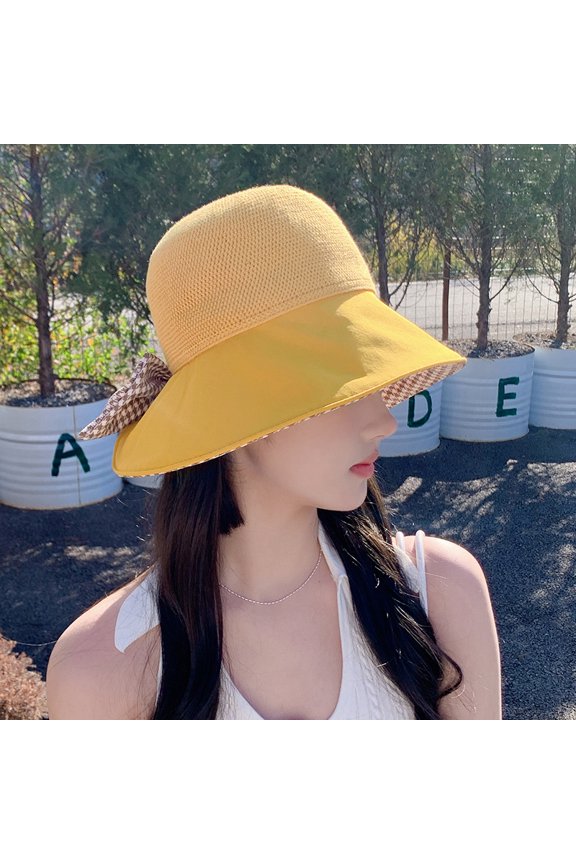 Spring And Summer Fisherman Hat Female Grid Stitching Large Eaves Can Fold The Shade Hat, Show Face, Small Sun Hat Cloth Hat