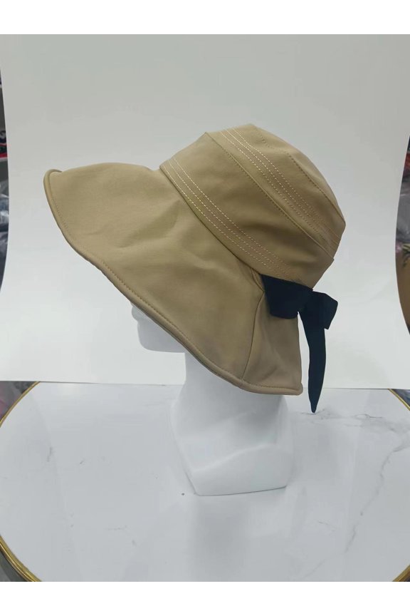 Spring/Summer Sunscreen Fisherman's Hat Women's Big Eaf Sunshade Hat Bow Sun Hat Foldable Hat Show Face Trendy