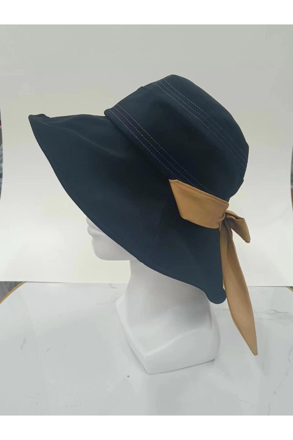Spring/Summer Sunscreen Fisherman's Hat Women's Big Eaf Sunshade Hat Bow Sun Hat Foldable Hat Show Face Trendy