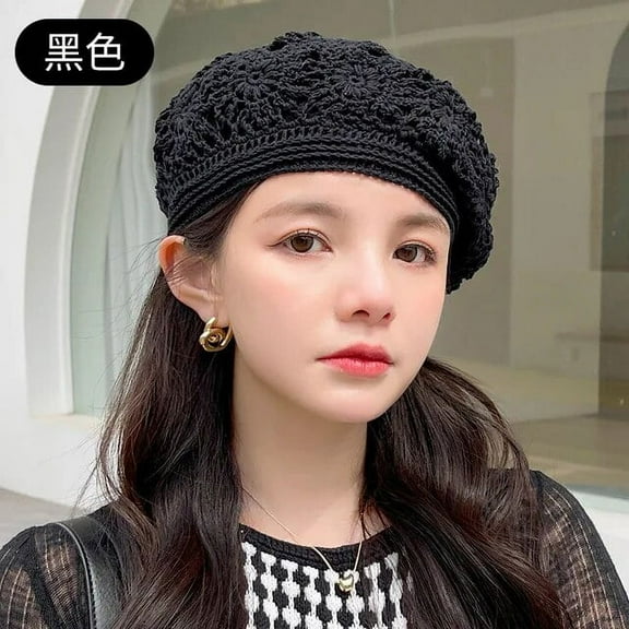 SikaFu Spring and Autumn Thin Hollow Hand-woven Beret Women's Knitted Breathable Fashion Versatile Simple Painter Hat Mujer