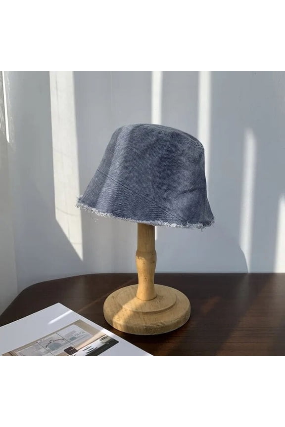 Spring and Summer New Style Washed Denim Raw Edge Denim Sanded Fisherman Hat Female Bucket Gorro Women Tide