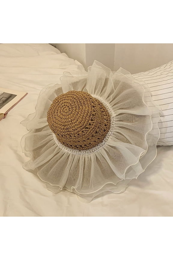 Straw Hat Female Lace Grass, Sun Hat Female Summer Breathable Big Hat, Brim Beach, Resort, Straw Hat Cover Face Shading Defense