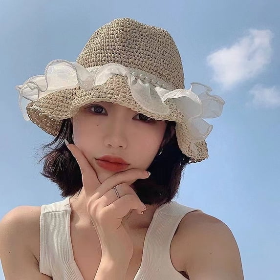 SikaFu Straw Hat Female Sunshine Sunscreen Big Eaves Ins, Small Fresh Spring Summer Out Of The Beach Vacation Sweetness, Sweet Forest, Versatile