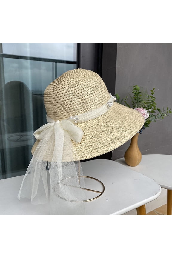 Straw Hat French Sweet Lace Bow Straw Hat Female Summer Seaside Holiday Big Along Beach Hat Sunscreen