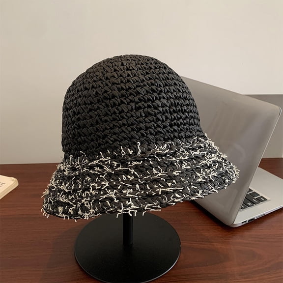 SikaFu Straw Hat Girl Summer French Pink Pink Seaside Out Of The Beach Hat Hollow Grass Editing Sunscreen Cap Can Fold The Sunscreen Hat