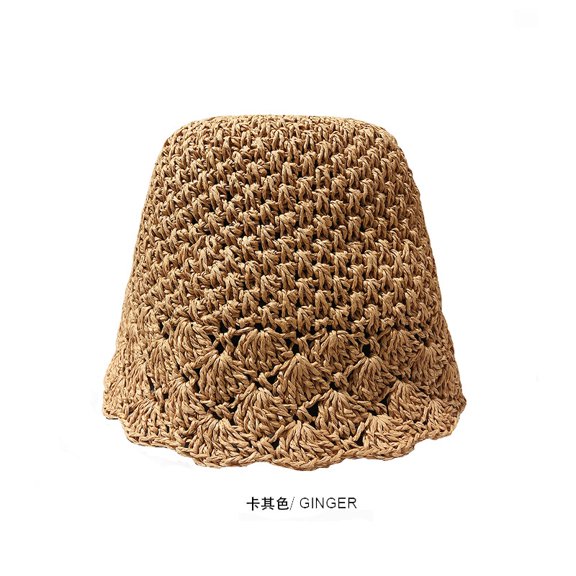 SikaFu Straw Hat Summer Beach Shading Grass Editor Sun Bucket Hat Female Small Fresh Fisherman Hat Net Red Folding Summer