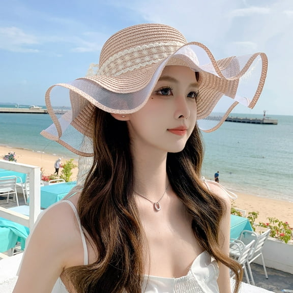 SikaFu Straw Hat Summer New Hat Female Lace Bow Beach, Beach, Sea Tourism Sunscreen Sun Hat Big Along The Sun Hat