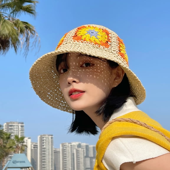 SikaFu Straw Hat, Women's Summer Sun Protection And Shading Hat, Seaside Vacation Beach Hat, Straw Woven Fisherman Hat, Foldable Sun Hat, Basin Hat