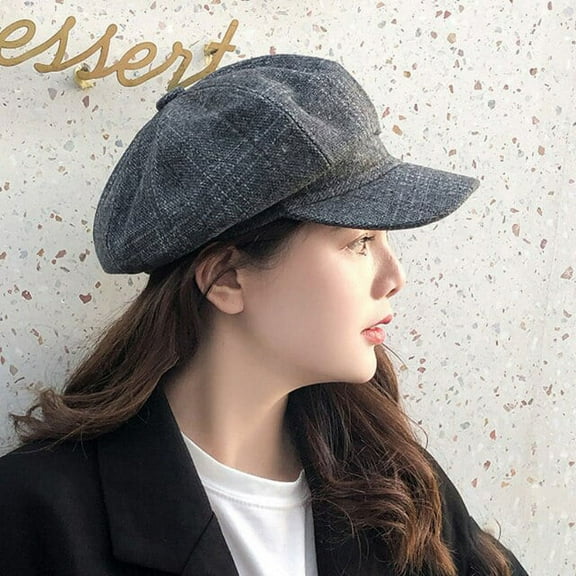 SikaFu Stylish Beret Hat Vintage Plaid Octagonal Newsboy Cap Casual Autumn Winter Hats for Women Retro Artist Painter Wool Beret