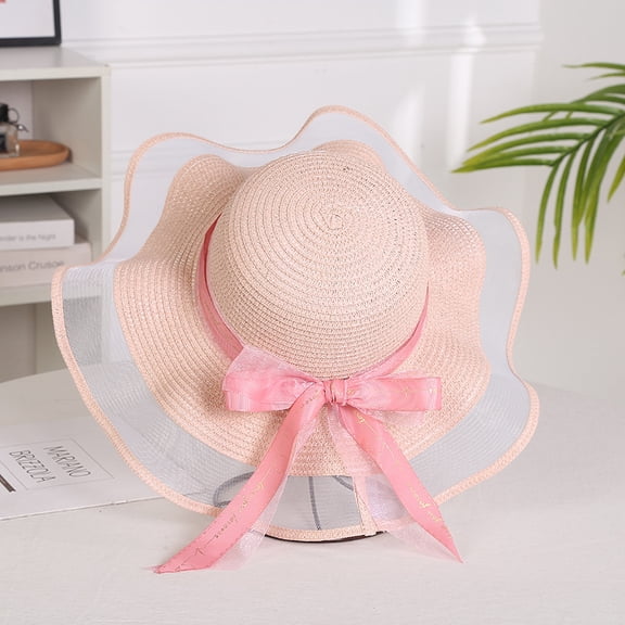 SikaFu Summer Bow, Sun Hat Female Seaside Beach Holiday Hat Outdoor Large Eaves Large Eaves Sun Hat Sweet Straw Hat