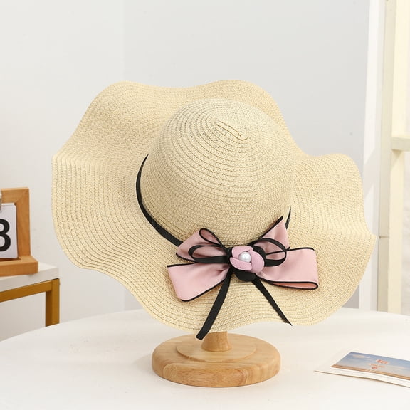 SikaFu Summer Bow, Sun Hat Female Seaside Beach Holiday Hat Outdoor Large Eaves Large Eaves Sun Hat Sweet Straw Hat