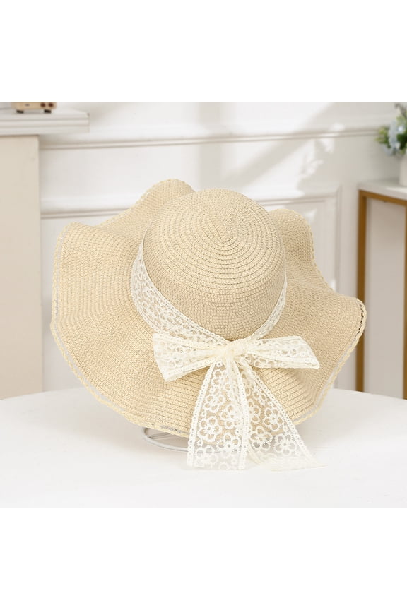 Summer Bow, Sun Hat Female Seaside Beach Holiday Hat Outdoor Large Eaves Large Eaves Sun Hat Sweet Straw Hat
