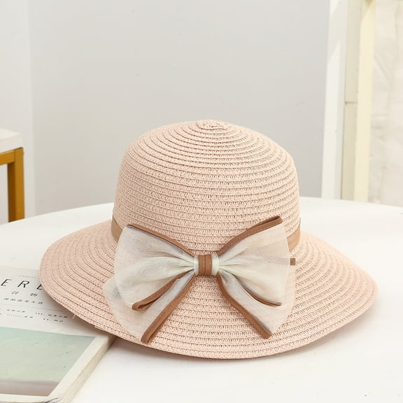 SikaFu Summer Fashion Bow Hat Hat Female Seaside Vacation Sweet Tempered Fisherman Hat Grand Hat Browbow Ding Gats